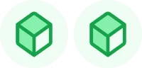 Two green cube icons inside circular backgrounds.